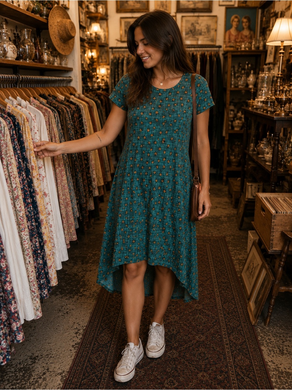 Teal High-Low Short Sleeve Dress